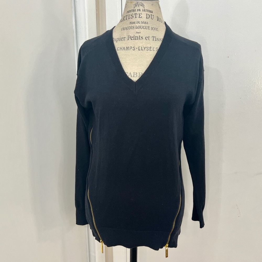 Michael Kors Cotton Angora Dual Side Gold Zippers Long Sleeve Sweater Size M